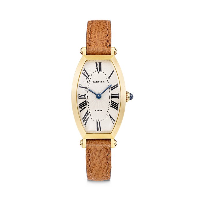 Cartier CARTIER. AN 18K GOLD TONNEAU-SHAPED WRISTWATCH TONNEAU MODEL, CASE NO. A112589, Price & Market Data
