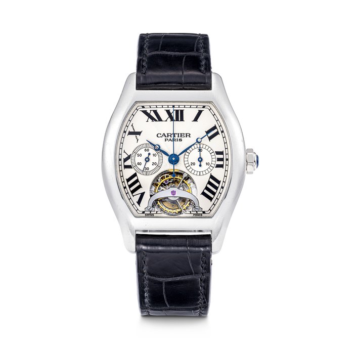 CARTIER. A RARE PLATINUM LIMITED EDITION TOURBILLON SINGLE BUTTON CHRONOGRAPH WRISTWATCH TORTUE XL TOURBILLON MONOPUSHER MODEL, REF. 2759, CASE NO. 8⁄40