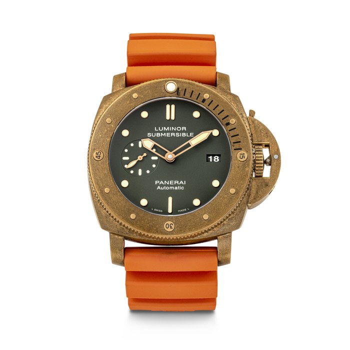 PANERAI. A RARE BRONZE AND TITANIUM LIMITED EDITION AUTOMATIC WRISTWATCH WITH DATE INDICATION LUMINOR SUBMERSIBLE 1950 3 DAYS AUTOMATIC BRONZO MODEL, REF. PAM00382, CASE NO. BB1470632 AND 121⁄1000, CIRCA 2011
