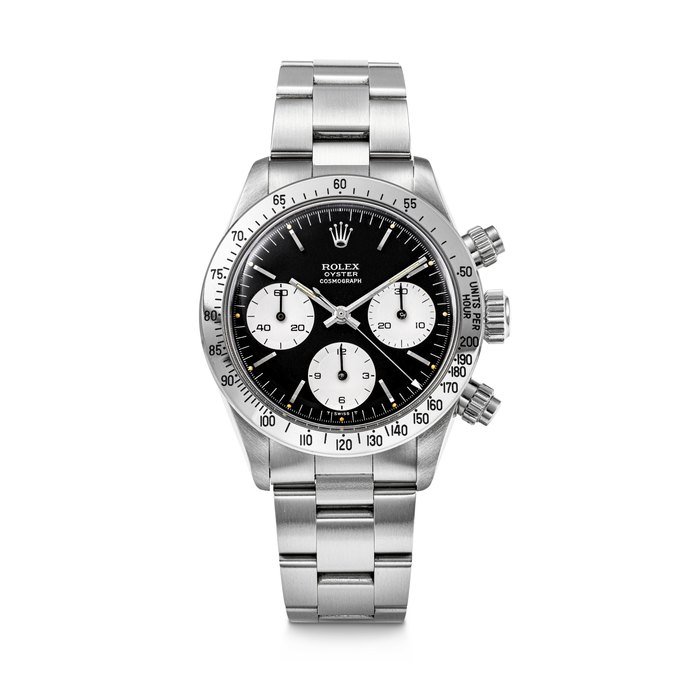 Rolex ROLEX. AN ATTRACTIVE STAINLESS STEEL CHRONOGRAPH WRISTWATCH WITH BLACK DIAL DAYTONA MODEL, REF. 6265, CASE NO. 2’788’694 · 6265