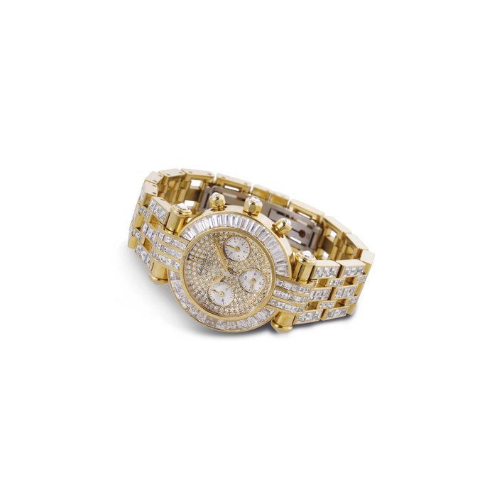CHOPARD. A FINE AND RARE 18K GOLD AND DIAMOND CHRONOGRAPH WRISTWATCH WITH BRACELET SIGNED CHOPARD, IMPERIALE, NO. 430, CASE NOS. 38/3234-20, 389306 AND 4143, CIRCA 2005