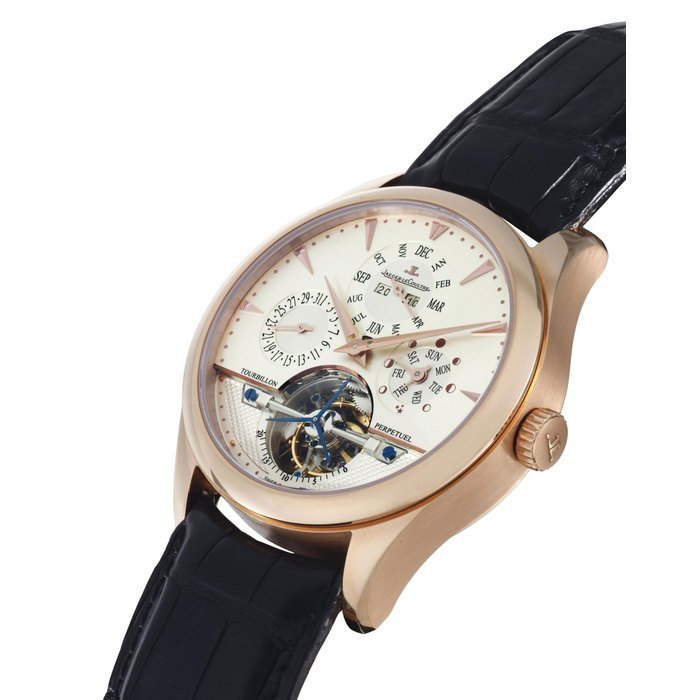 Jaeger-Lecoultre JAEGER-LECOULTRE. A FINE 18K PINK GOLD AUTOMATIC PERPETUAL CALENDAR TOURBILLON WRISTWATCH WITH MOON PHASE INDICATION SIGNED JAEGER-LECOULTRE, MASTER GRANDE TRADITION, TOURBILLON PERPETUAL, MOVEMENT NO. 3599636, CASE NO. 2649385, REF. 186.2.35.S, CIRCA 2006