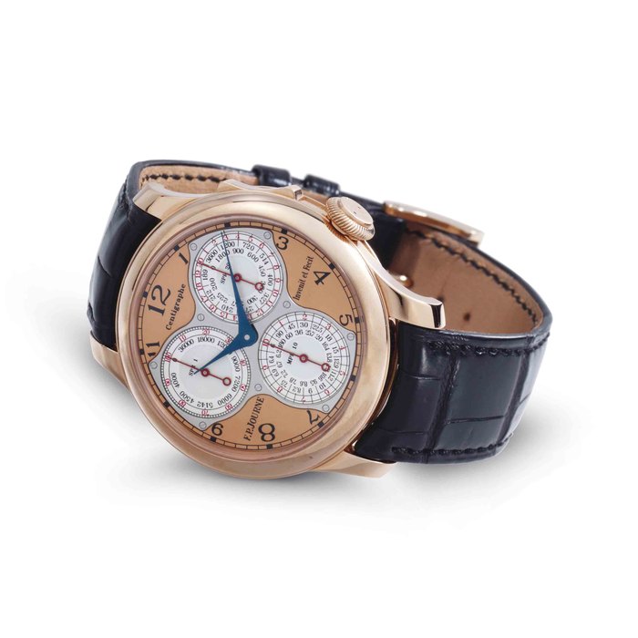 F. P. Journe. A Fine And Unusual 18k Pink Gold Ergonomic Manually Wound Chronograph Wristwatch With 100th of Seconds, 20 Seconds and 10 Minute Registers