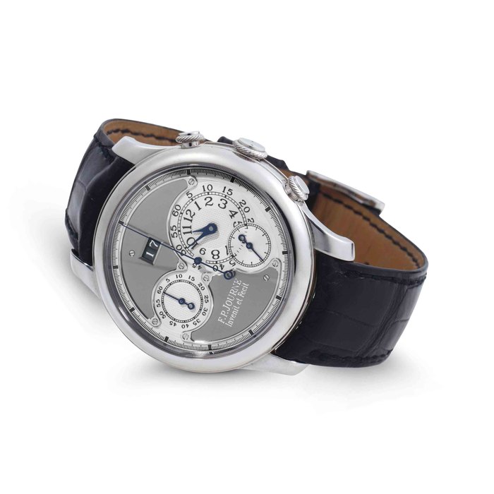 F. P. Journe. A Fine And Rare Limited Edition Platinum Automatic Flyback Chronograph Wristwatch With Date And Ruthenium Movement SIGNED F. P. JOURNE, OCTA CHRONOGRAPHE, NO. 14/99-02C, CIRCA 2006