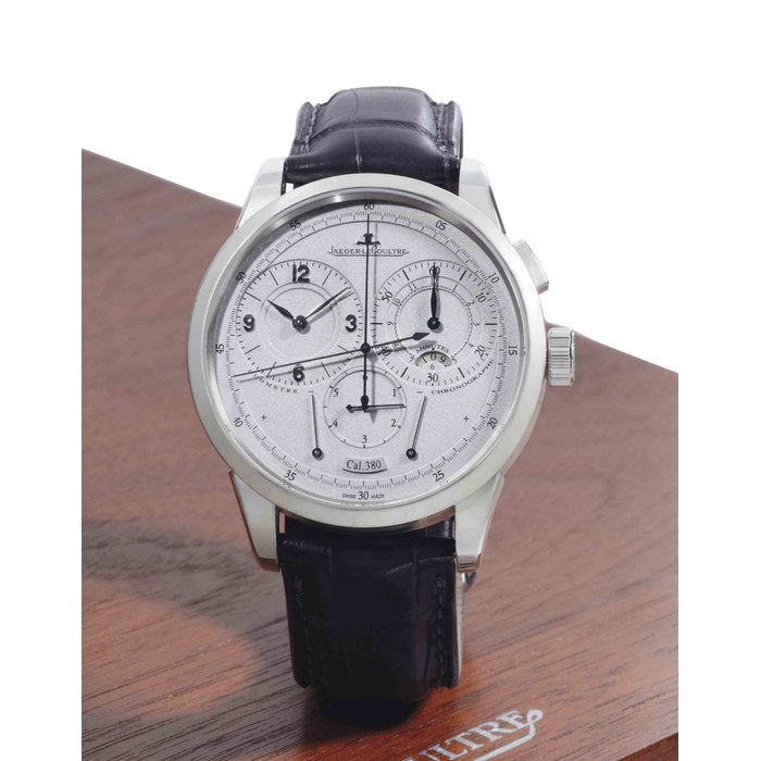 Jaeger-Lecoultre Jaeger-LeCoultre. A Fine And Rare Platinum Chronograph Wristwatch With Unusual Dual Power Reserve And Jumping Seconds