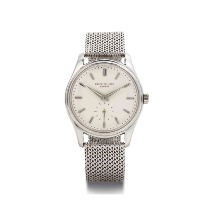 Patek Philippe. A Rare 18k White Gold Automatic Wristwatch With Enamel Dial Luminous Indexes And Hands And Bracelet SIGNED PATEK PHILIPPE, GENEVE, REF. 2526, MOVEMENT NO. 765'467, CASE NO. 2'603'317, MANUFACTURED IN 1958