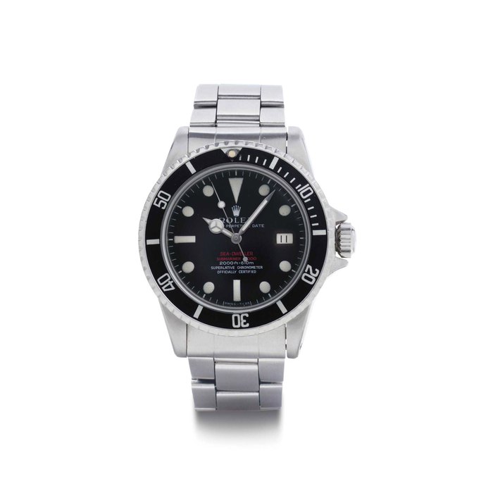Rolex. A Fine and Extremely Rare Stainless Steel Automatic Patent Pending Wristwatch With Date, Center Seconds, Bracelet, Original Guarantee, Attestation And Presentation Box SIGNED ROLEX, OYSTER PERPETUAL DATE, SEA-DWELLER, SUBMARINER 2000, 2000FT=610M, SUPERLATIVE CHRONOMETER OFFICIALLY CERTIFICED REF. 1665, CASE NO. 2'247'985, CIRCA 1967
