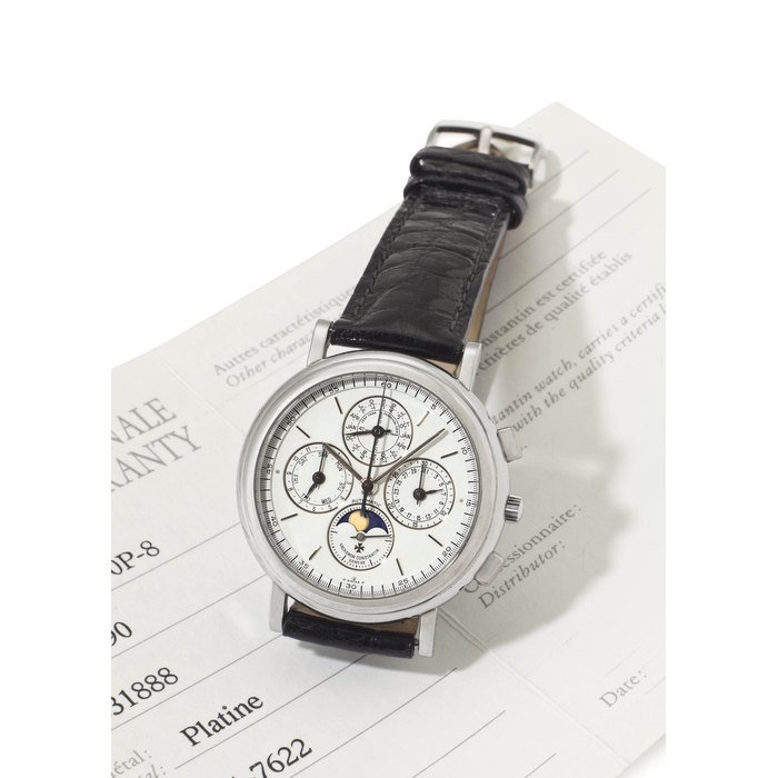 Vacheron Constantin Vacheron Constantin. A Fine and Rare Platinum Automatic Perpetual Calendar Chronograph Wristwatch with Moon Phases SIGNED VACHERON CONSTANTIN, PATRIMONY MODEL, REF. 49005, MOVEMENT NO. 831'888, CASE NO. 641'790, CIRCA 1995