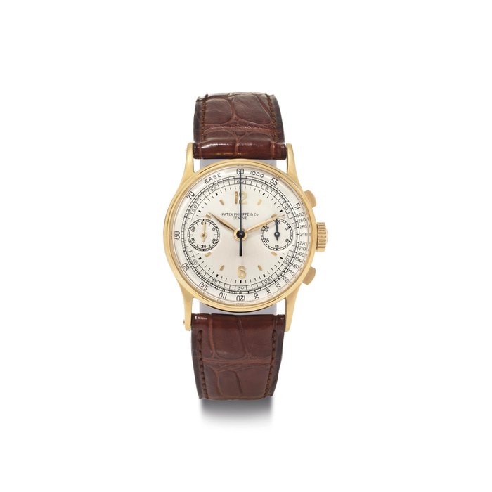 Patek Philippe. An 18k Gold Chronograph Wristwatch with Tachometer Scale SIGNED PATEK PHILIPPE, GENÈVE, REF. 130, MOVEMENT NO. 862'509, CASE NO. 622'667, MANUFACTURED IN 1940