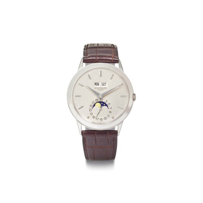 Patek Philippe. A Fine 18k White Gold Automatic Perpetual Calendar Wristwatch with Moon Phases SIGNED PATEK PHILIPPE, GENÈVE, REF. 3448, 2ND SERIES, MOVEMENT NO. 1'119'488, CASE NO. 332'606, MANUFACTURED IN 1977