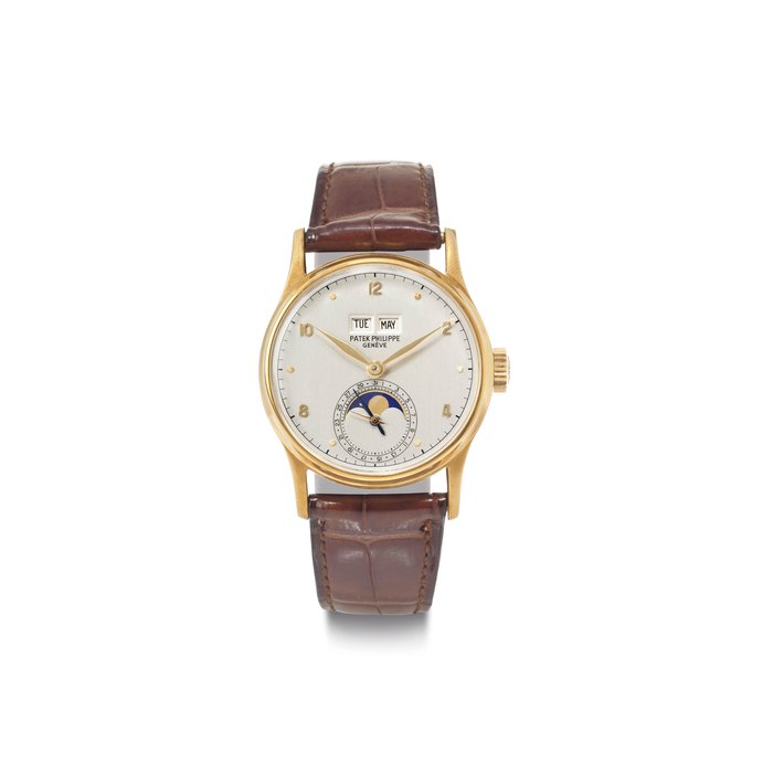 Patek Philippe. A Fine 18k Gold Perpetual Calendar Wristwatch with Moon Phases SIGNED PATEK PHILIPPE, GENÈVE, REF. 1526, MOVEMENT NO. 960'805, CASE NO. 649'563, MANUFACTURED IN 1947
