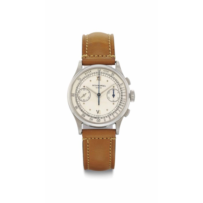 Patek Philippe. A Very Fine and Rare Stainless Steel Chronograph Wristwatch SIGNED PATEK PHILIPPE & CO., GENEVE, REF. 130, MOVEMENT NO. 863'926, CASE NO. 630'151, MANUFACTURED IN 1946