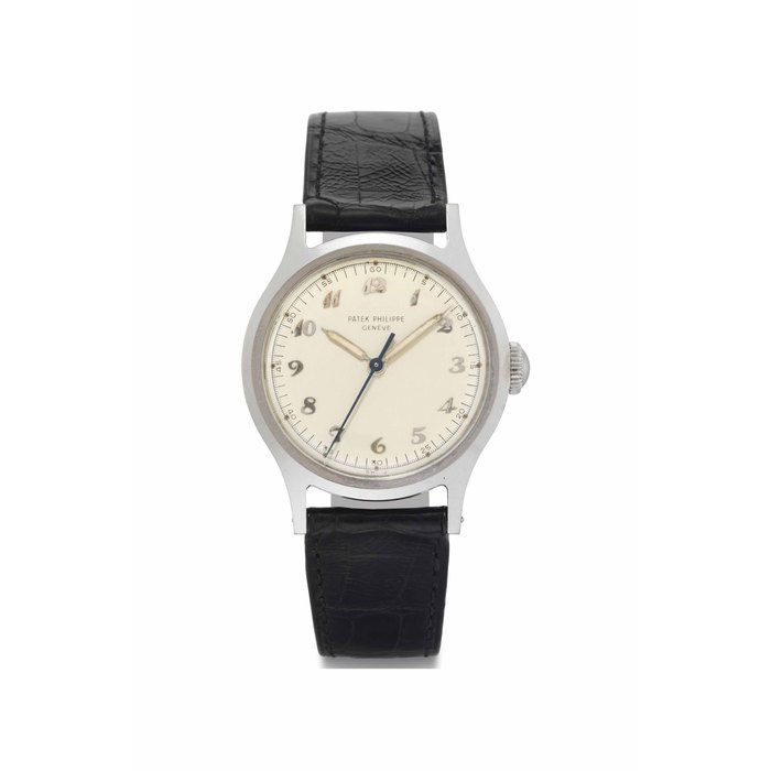 Patek Philippe. A Fine and Rare Stainless Steel Wristwatch with Indirect Center Seconds and Breguet Numerals SIGNED PATEK PHILIPPE, GENEVE, REF. 565, MOVEMENT NO. 861'858, CASE NO. 652'389, MANUFACTURED IN 1949