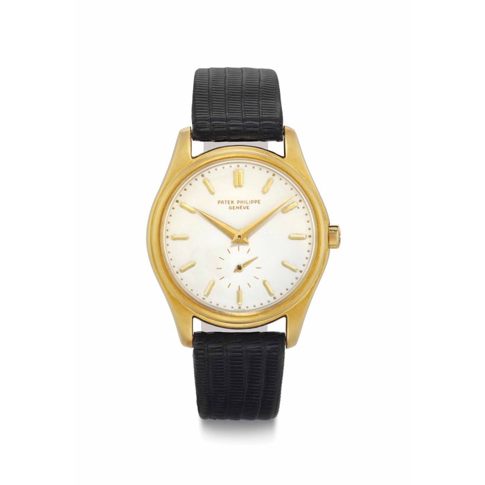 Patek Philippe. A Fine 18k Gold Automatic Wristwatch with Enamel Dial SIGNED PATEK PHILIPPE, GENEVE, REF. 2526, MOVEMENT NO. 760'141, CASE NO. 678'259, MANUFACTURED IN 1953