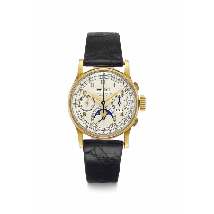 Patek Philippe Patek Philippe. A Very Fine and Rare 18k Gold Perpetual Calendar Chronograph Wristwatch with Moon Phases SIGNED PATEK PHILIPPE, GENEVE, REF. 1518, MOVEMENT NO. 863'712, CASE NO. 644'109, MANUFACTURED IN 1946 · 1518