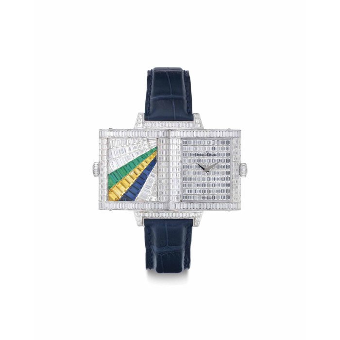 Jaeger-Lecoultre Jaeger-LeCoultre. A Fine and Possibly Unique 18k White Gold and Diamond, Sapphire, and Emerald-Set Reversible Wristwatch SIGNED JAEGER-LECOULTRE, REVERSO MODEL, NO. 1, REF. 240.362, CASE NO. 2076987, CIRCA 2005