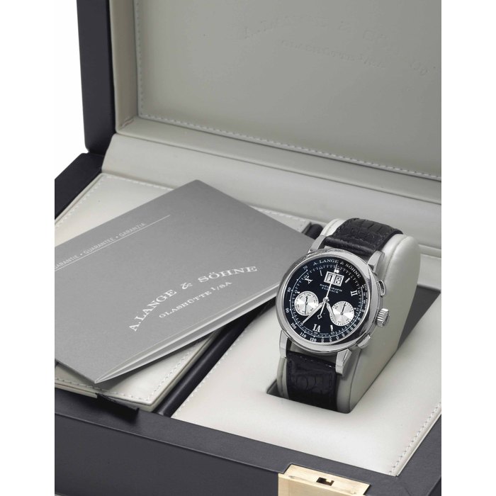 A. Lange & Söhne. A Fine and Large Platinum Flyback Chronograph Wristwatch with Oversized Date Display SIGNED A. LANGE & SÖHNE, GLASHÜTTE I/SA, DATOGRAPH FLYBACK, REF. 403.035, MOVEMENT NO. 17'228, CASE NO. 127'954, CIRCA 2000