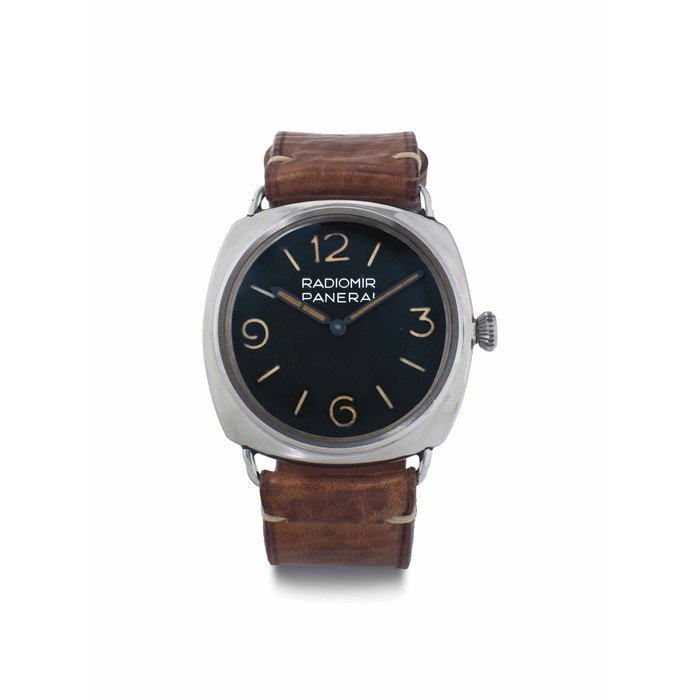 Panerai Panerai. A Very Rare Stainless Steel Cushion-Shaped Diver's Wristwatch SIGNED PANERAI, RADIOMIR, REF. 3646, CASE AND MOVEMENT SIGNED ROLEX, CASE NO. 1010091, CIRCA 1940