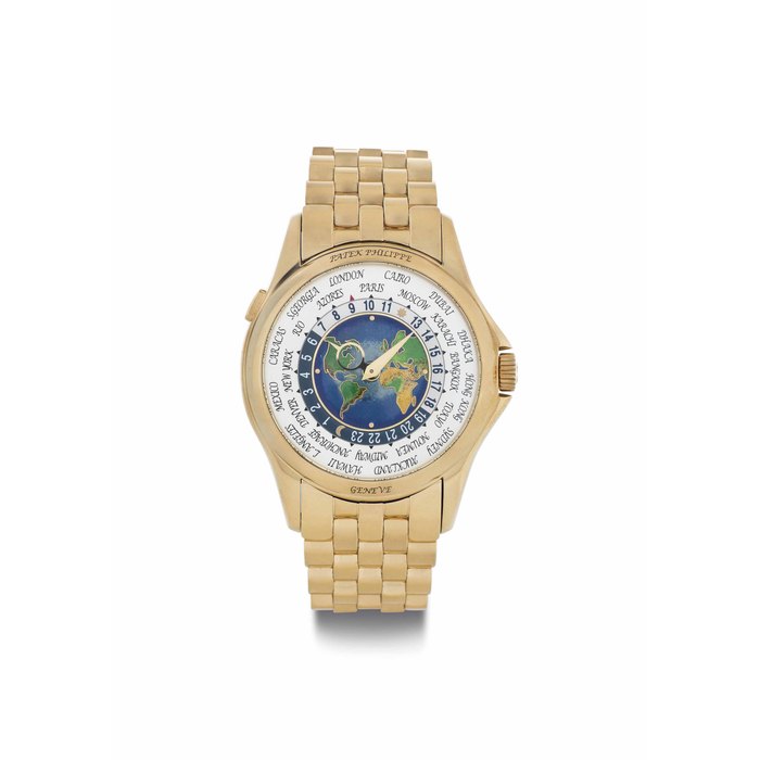 Patek Philippe. A Fine and Rare 18k Gold Automatic World Time Wristwatch with Cloisonné Enamel Dial, Bracelet, Certificate, and Box SIGNED PATEK PHILIPPE, GENÈVE, REF. 5131/1, MOVEMENT NO. 3'925'039, CASE NO. 4'459'728, CIRCA 2009