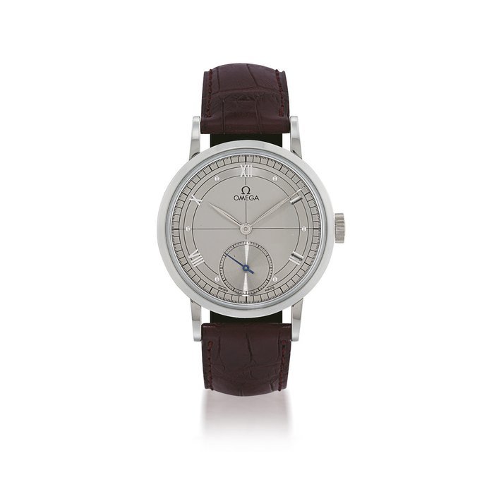  OMEGA PLATINUM MANUALLY-WOUND WRISTWATCH WITH TWO-TONE DIAL, LIMITED EDITION OF 100 NO. 30/100, CIRCA 1995