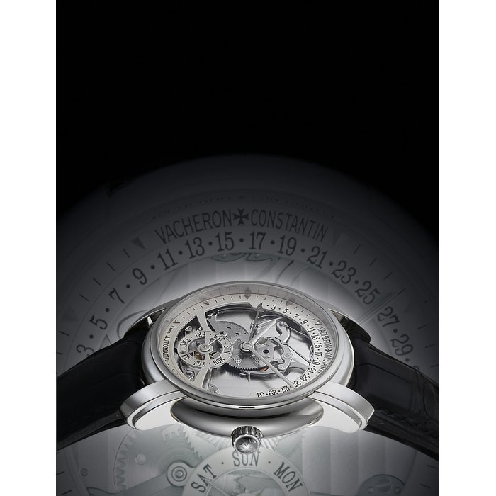  VACHERON CONSTANTIN FINE PLATINUM AUTOMATIC SEMI-SKELETONISED WRISTWATCH WITH DAY AND RETROGRADE DATE, LIMITED EDITION OF 247 NO. 5/247, CASE NO. 47245 768517, CIRCA 2002