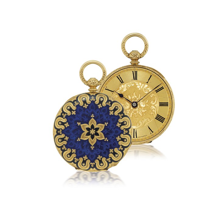 LE COMTE, GENEVA GOLD AND ENAMEL OPENFACE KEY WOUND PENDANT WATCH NO.2490, CIRCA 1840
