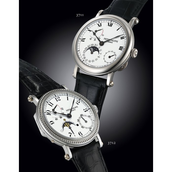 PATEK PHILIPPE, REF. 5054G WHITE GOLD AUTOMATIC OFFICER'S STYLE WRISTWATCH WITH DATE, MOON-PHASE DISPLAY AND POWER-RESERVE INDICATION MOVEMENT 3'111'557, CASE 4'084'354, MANUFACTURED IN 1999