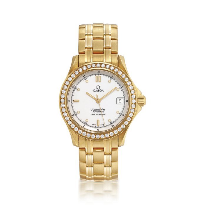 Omega OMEGA, SEAMASTER YELLOW GOLD AND DIAMOND-SET AUTOMATIC WRISTWATCH WITH DATE AND BRACELET CASE 49637091, CIRCA 2000