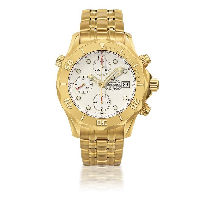 Omega OMEGA, SEAMASTER PROFESSIONAL, REF.2196.20.00 YELLOW GOLD AUTOMATIC CHRONOGRAPH WRISTWATCH WITH DATE AND BRACELET MOVEMENT 5007308, MANUFACTURED IN 1993