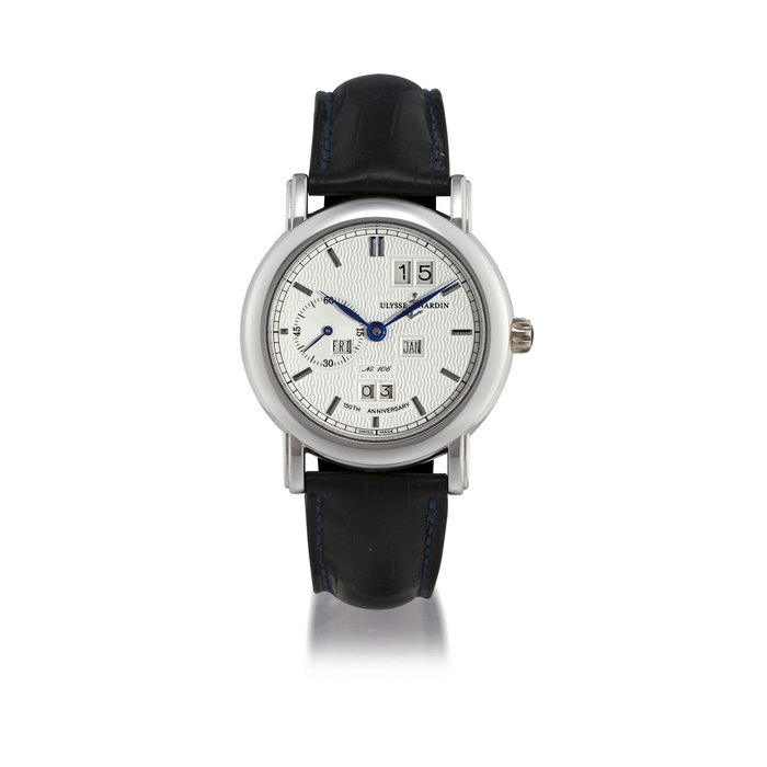 ULYSSE NARDIN, LUDWIG PERPETUAL CALENDAR PLATINUM AUTOMATIC PERPETUAL CALENDAR WRISTWATCH, SPECIAL EDITION MADE TO CELEBRATE THE 150TH ANNIVERSARY OF ULYSSE NARDIN NO. 106, MANUFACTURED IN 1996