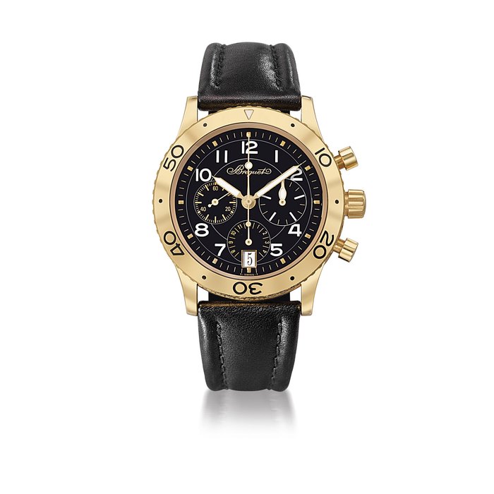 BREGUET, REF. 3820, TYPE XX, TRANSATLANTIQUE YELLOW GOLD MANUALLY-WOUND FLYBACK CHRONOGRAPH WRISTWATCH WITH DATE MOVEMENT 17200, CASE 42135, CIRCA 2000