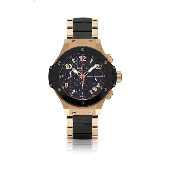 HUBLOT, BIG BANG PINK GOLD, TITANIUM AND CERAMIC AUTOMATIC CHRONOGRAPH WRISTWATCH WITH BRACELET AND DATE DISPLAY NO. 665592, CIRCA 2007
