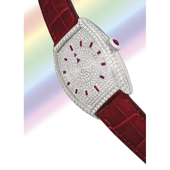 FRANCK MULLER, DOUBLE MYSTERY WHITE GOLD, RUBY AND DIAMOND-SET AUTOMATIC WRISTWATCH NO. 247, CIRCA 1995