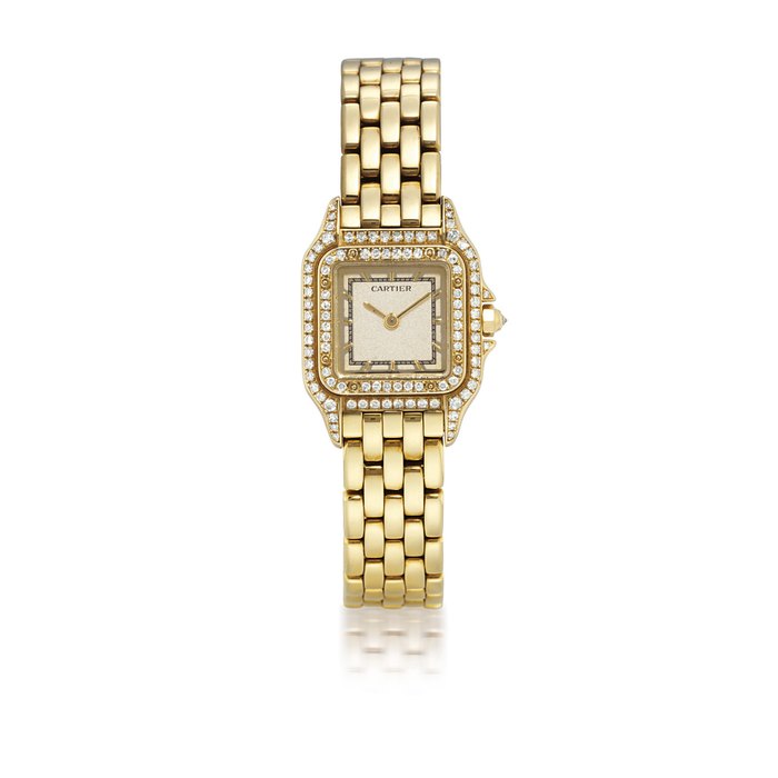 CARTIER, PANTHERE LADY'S YELLOW GOLD AND DIAMOND-SET QUARTZ BRACELET WATCH NO. 1280 2 MG221453, CIRCA 1990