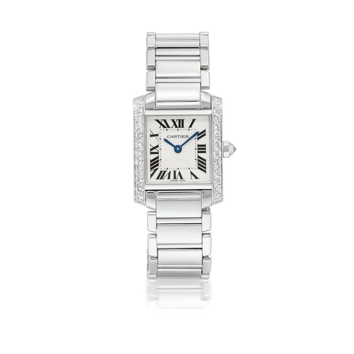 CARTIER, TANK FRANCAISE WHITE GOLD AND DIAMOND-SET QUARTZ WRISTWATCH WITH BRACELET CASE 2403 MG 302505, CIRCA 2000