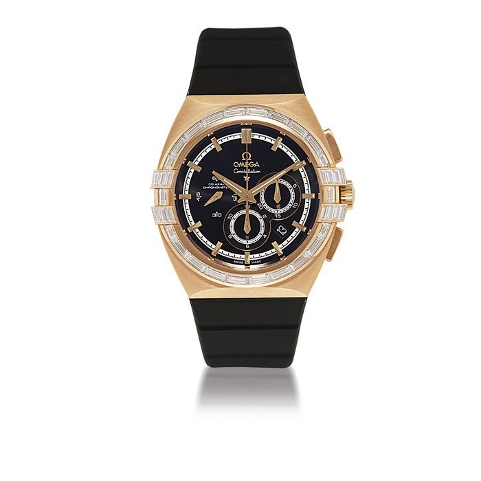 Omega OMEGA, CONSTELLATION DOUBLE EAGLE PINK GOLD AND DIAMOND-SET AUTOMATIC CHRONOMETER CHRONOGRAPH WRISTWATCH WITH DATE DISPLAY, LIMITED EDITION OF 50 NO. 31/50, CIRCA 2009