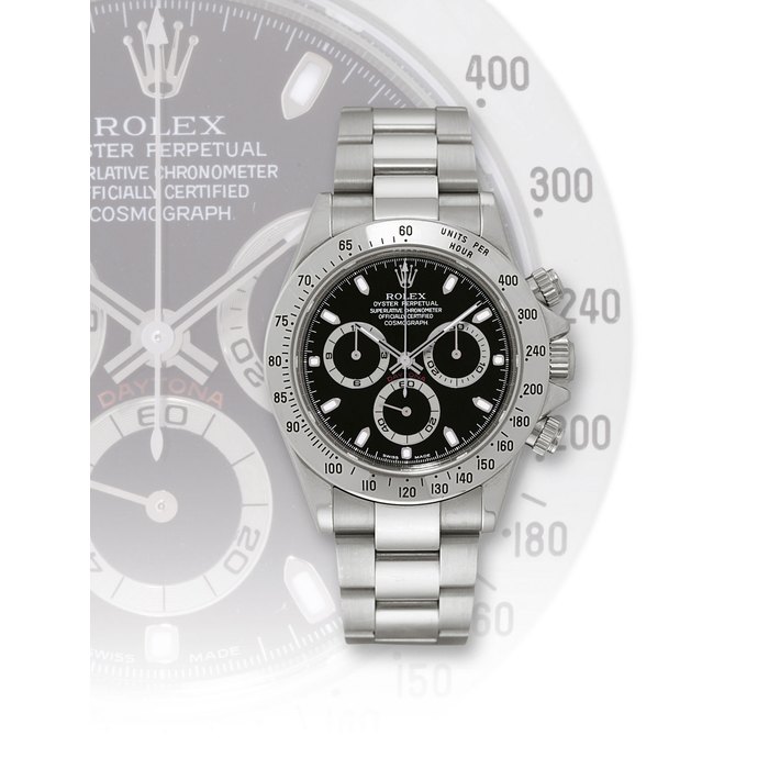 ROLEX, DAYTONA, REF. 116520 STAINLESS STEEL AUTOMATIC CHRONOGRAPH WRISTWATCH WITH BRACELET CASE F146038, CIRCA 2003
