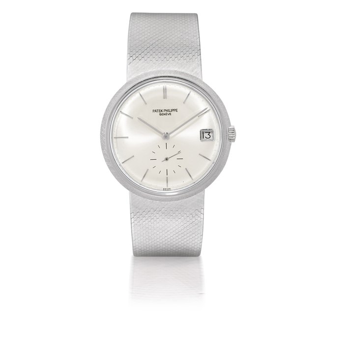 PATEK PHILIPPE, REF. 3445/6G WHITE GOLD AUTOMATIC BRACELET WATCH WITH DATE MOVEMENT 1230835, CASE 329465, MANUFACTURED IN 1971