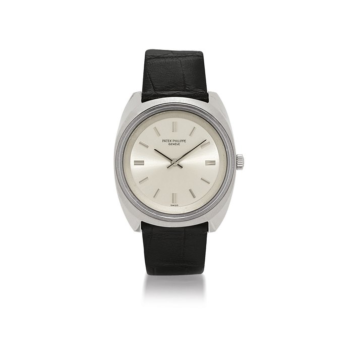 PATEK PHILIPPE, REF. 3579/1A UNUSUAL STAINLESS STEEL TONNEAU-SHAPED MANUALLY-WOUND WRISTWATCH MOVEMENT 1157269, CASE 519616, MANUFACTURED IN 1970