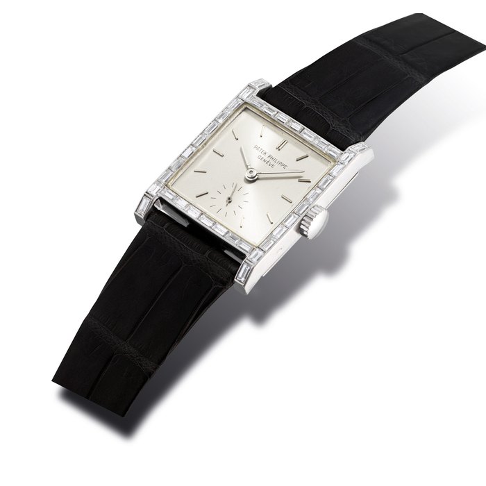 PATEK PHILIPPE, REF. 2496 PLATINUM AND DIAMOND-SET MANUALLY WOUND WRISTWATCH MOVEMENT 748'599, CASE 516'193, MANUFACTURED IN 1958