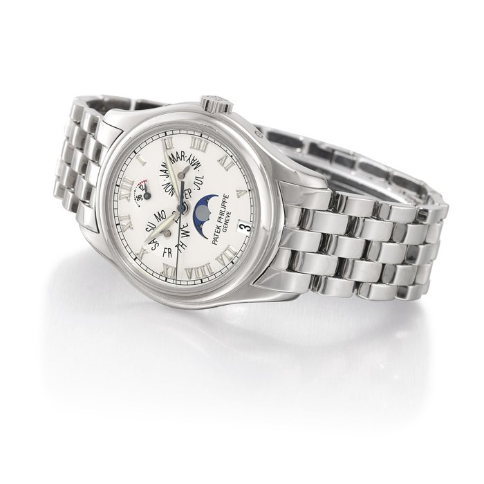 PATEK PHILIPPE, REF. 5036G WHITE GOLD AUTOMATIC ANNUAL CALENDAR BRACELET WATCH WITH POWER RESERVE AND MOON PHASES MOVEMENT 3143542, CASE 4068455, MANUFACTURED IN 1999
