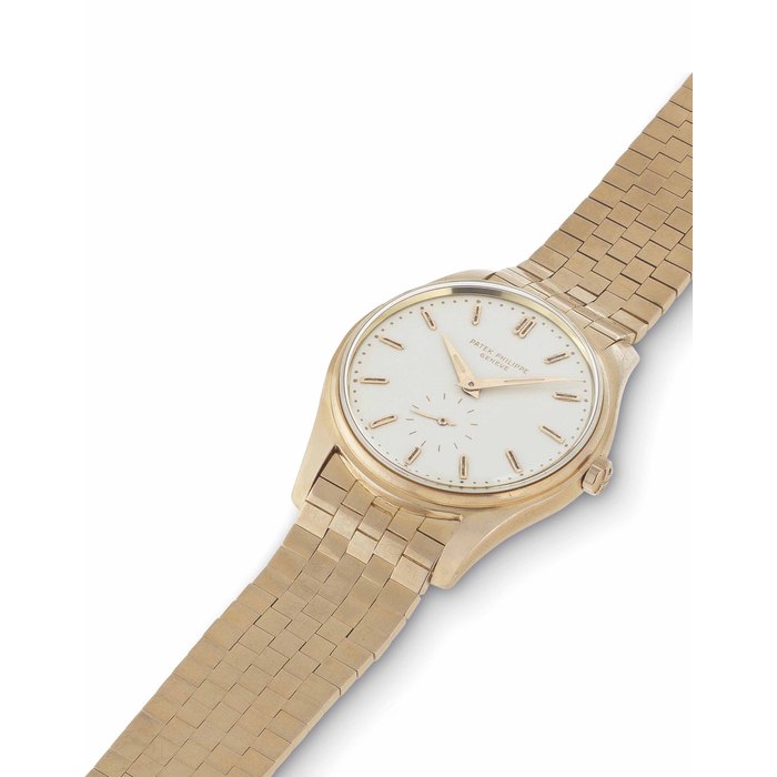 Patek Philippe. A Rare 18k Pink Gold Automatic Wristwatch with Enamel Dial, Luminous Hands and Numerals, and Bracelet SIGNED PATEK PHILIPPE, GENÈVE, REF. 2526, MOVEMENT NO. 765'510, CASE NO. 2'604'111, MANUFACTURED IN 1958