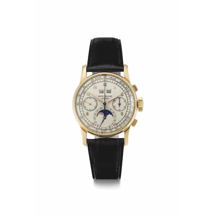 Patek Philippe. A Fine and Rare 18k Gold Perpetual Calendar Chronograph Wristwatch with Moon Phases SIGNED PATEK PHILIPPE, GENÈVE, REF. 1518, MOVEMENT NO. 867'528, CASE NO. 657'236, MANUFACTURED IN 1948
