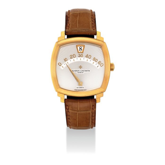 Vacheron Constantin VACHERON CONSTANTIN. A FINE 18K GOLD LIMITED EDITION AUTOMATIC CUSHION-SHAPED JUMP HOUR WIRSTWATCH WITH RETROGRADE MINUTES SIGNED VACHERON CONSTANTIN, GENEVE, AUTOMATIC, SALTARELLO MODEL, REF. 43041, NO. 81/100, MOVEMENT NO. 861'642, CASE NO. 698'812, CIRCA 2000