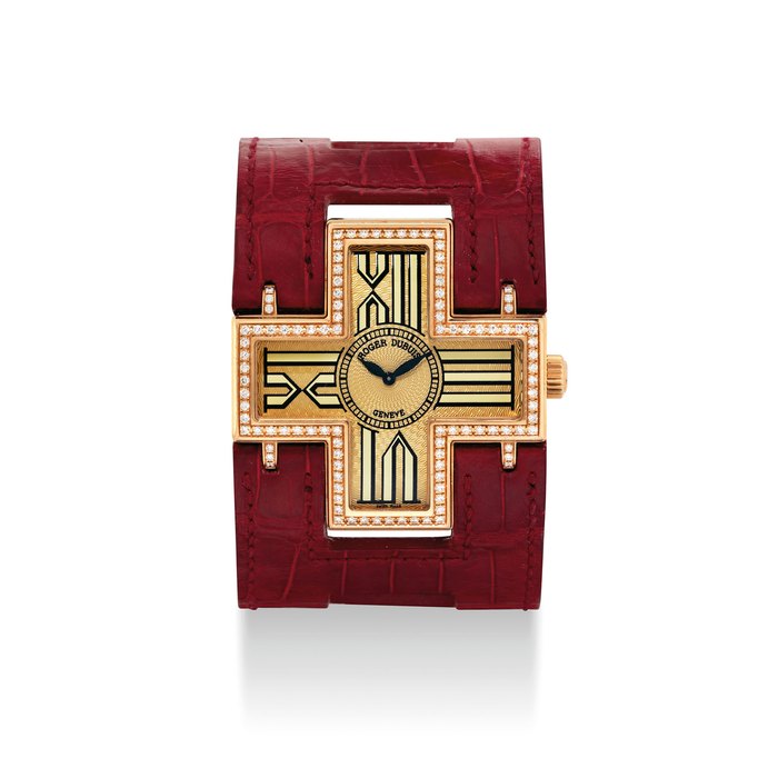 ROGER DUBUIS. A LADY'S 18K PINK GOLD AND DIAMOND-SET LIMITED EDITION WRISTWATCH SIGNED ROGER DUBUIS, FOLLOW ME MODEL, NO. 10/28, CIRCA 2004