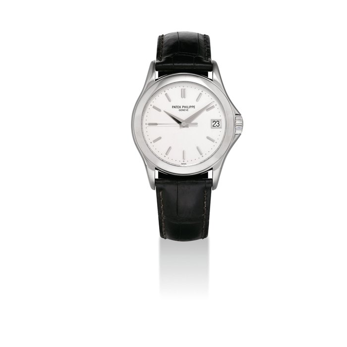 PATEK PHILIPPE. A FINE 18K WHITE GOLD AUTOMATIC WRISTWATCH WITH SWEEP CENTRE SECONDS, DATE, ORIGINAL CERTIFICATE AND BOX SIGNED PATEK PHILIPPE, GENEVE, REF. 5107, MOVEMENT NO. 3'248'933, CASE NO. 4'202'661, CIRCA 2003