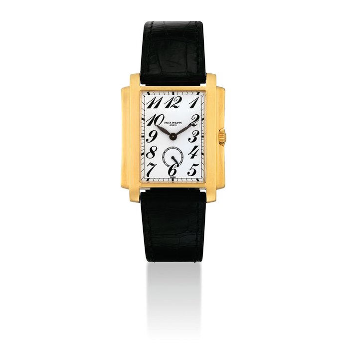 PATEK PHILIPPE. AN 18K GOLD RECTANGULAR WRISTWATCH SIGNED PATEK PHILIPPE, GENEVE, GONDOLO MODEL, REF. 5024, MOVEMENT NO. 1'887'764, CASE NO. 4'256'939, CIRCA 2002