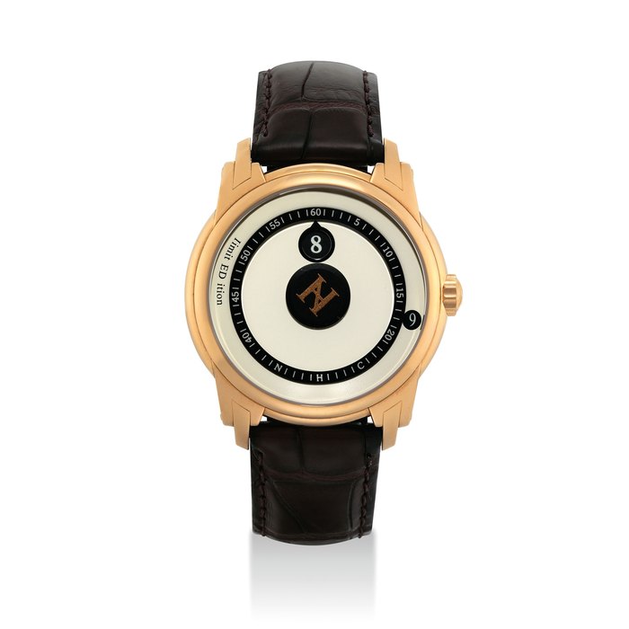 Nouvelle Horlogerie Calabrese NOUVELLE HORLOGERIE CALABRESE. AN UNUSUAL 18K PINK GOLD LIMITED EDITION AUTOMATIC WANDERING HOURS WRISTWATCH WITH WANDERING DATE SIGNED NOUVELLE HORLOGERIE CALABRESE, ANALOGICA MODEL, NO. ANR 03/88, CIRCA 2004, Price & Market Data