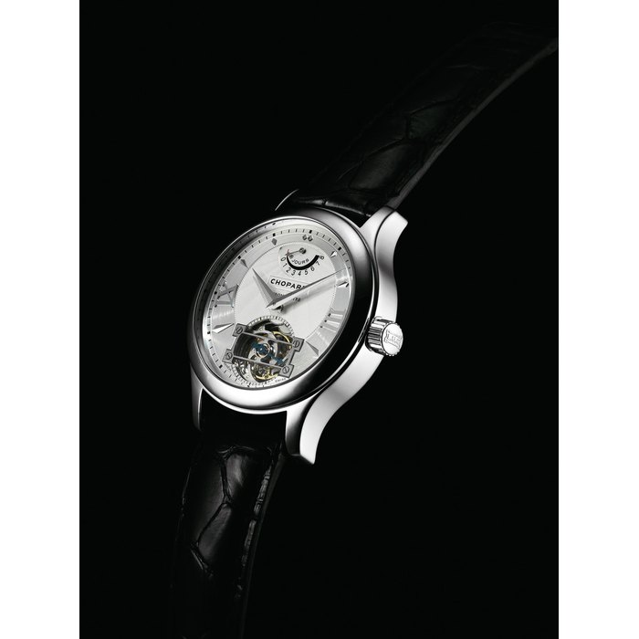 CHOPARD. A FINE AND RARE PLATINUM LIMITED EDITION TOURBILLON WRISTWATCH WITH 8 DAY POWER RESERVE SIGNED CHOPARD, GENEVE, L.U.C QUATTRO TOURBILLON MODEL, NO. 95/100, REF. 16/91869, MOVEMENT NO. 100'362, CASE NO. 1'143'825, CIRCA 2006