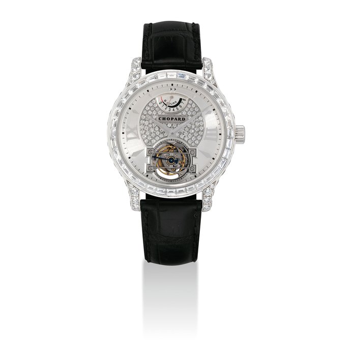 CHOPARD. A FINE AND VERY RARE 18K WHITE GOLD AND DIAMOND-SET LIMITED EDITION TOURBILLON WRISTWATCH WITH 8 DAY POWER RESERVE SIGNED CHOPARD, GENEVE, L.U.C TOURBILLON MODEL, NO., REF. 17/1892, MOVEMENT NO. 101'721, CASE NO. 1'221'952, CIRCA 2006